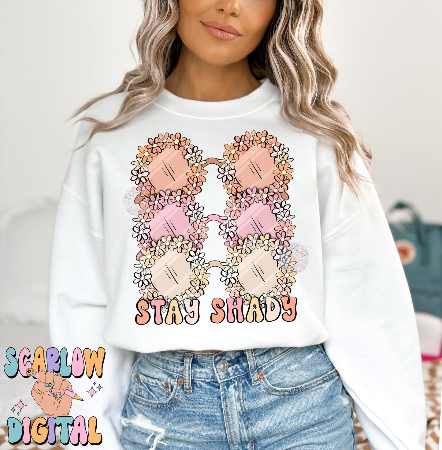 Stay Shady PNG-Floral Sunglasses Sublimation Digital Design Download-flowers png, summertime png, boho girl png, sunnies png, girly designs