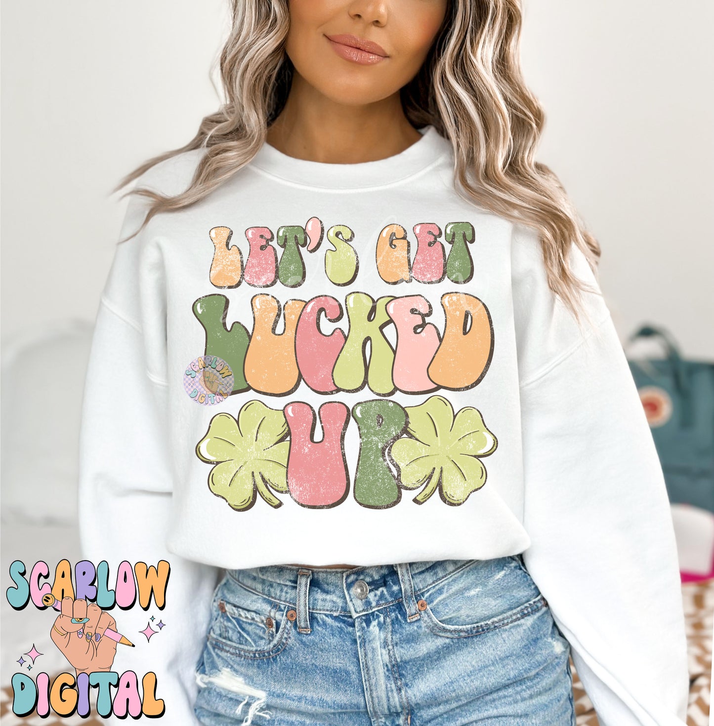 Let's Get Lucked Up PNG-Saint Patrick's Day Sublimation Digital Design Download-shamrock png, funny png, adult drinking png, adult humor png