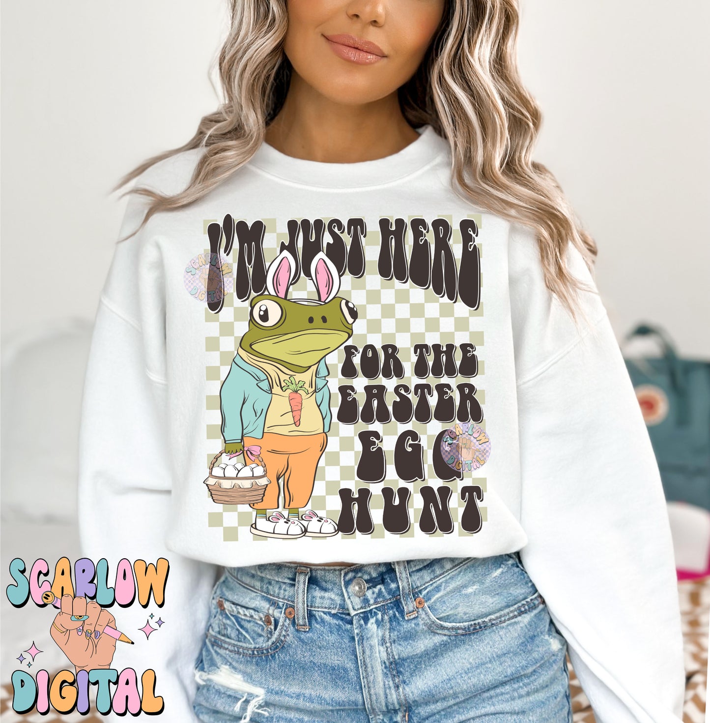 I'm Just Here For The Easter Egg Hunt PNG-Frog Sublimation Digital Design Download-funny easter png, adult easter png, funny frog png design