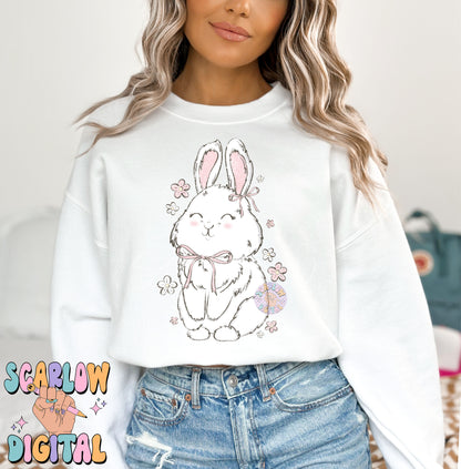 Floral Bunny Rabbit PNG-Easter Sublimation Digital Design Download-spring png, girly easter png, simple easter png, coquette png designs