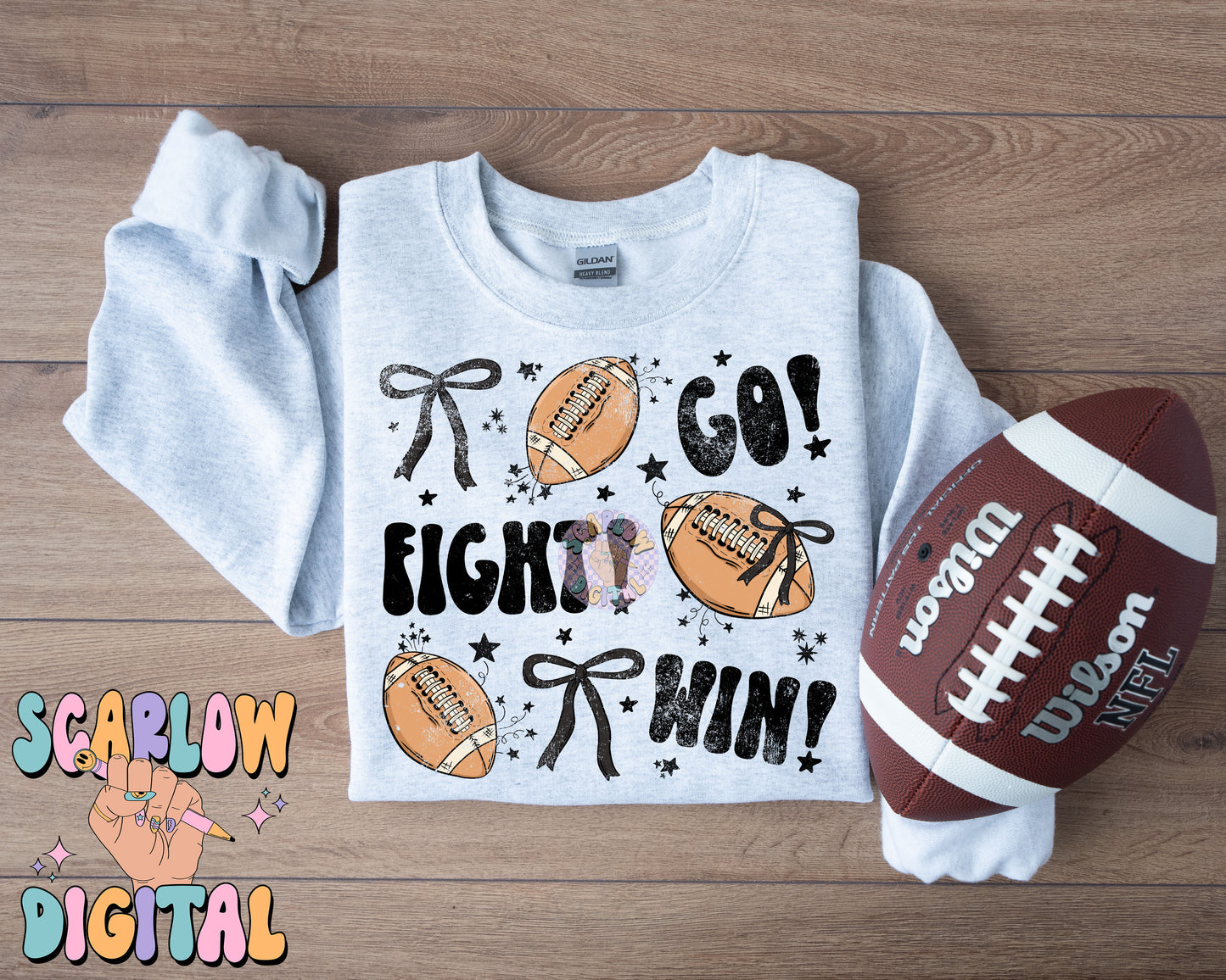 Go Fight Win PNG Digital Design Download, football png, bows png, coquette footballs png, sports png, girl football png, fall png designs