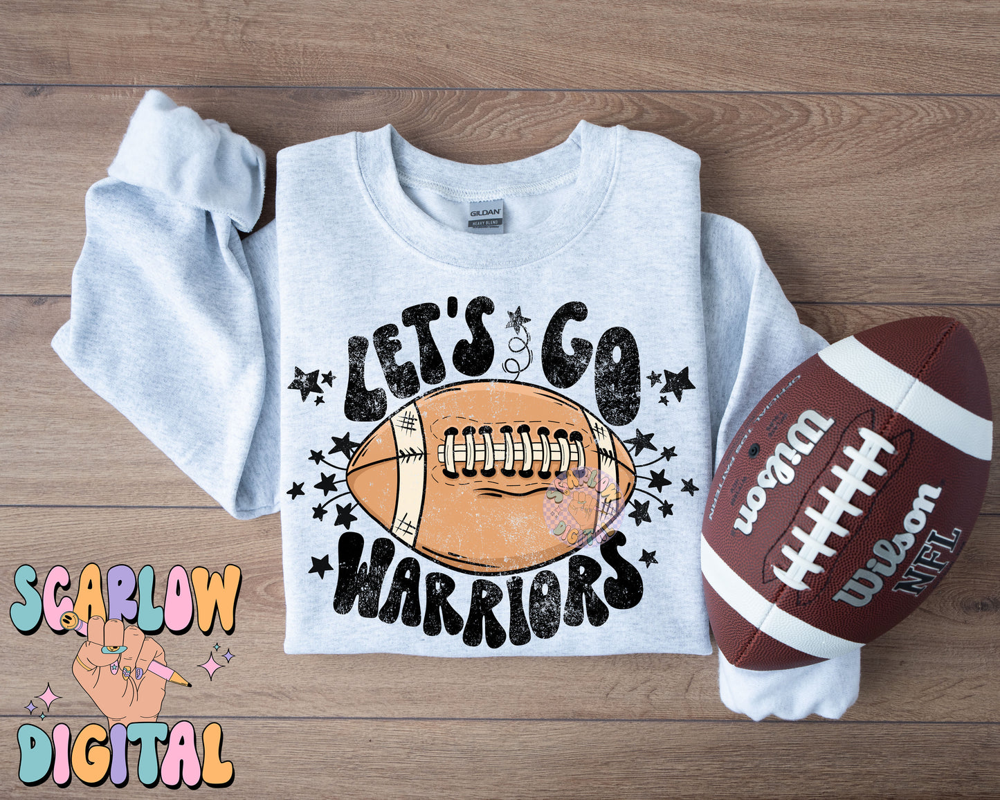 Let's Go Warriors PNG Digital Design Download, pom pom png, football png, sports png, single color png, school spirit png, team spirit png