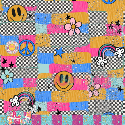 Retro Checkered Strokes Seamless Pattern Digital Design