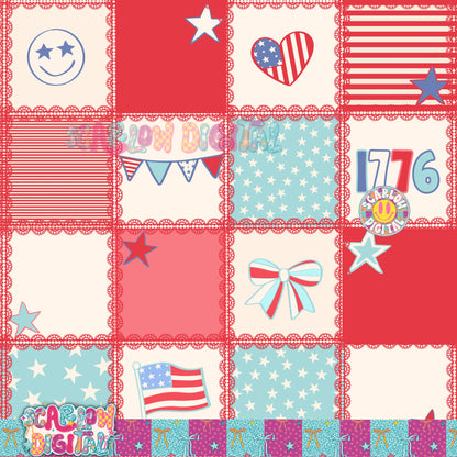 Patriotic Patchwork Seamless Pattern Digital Design