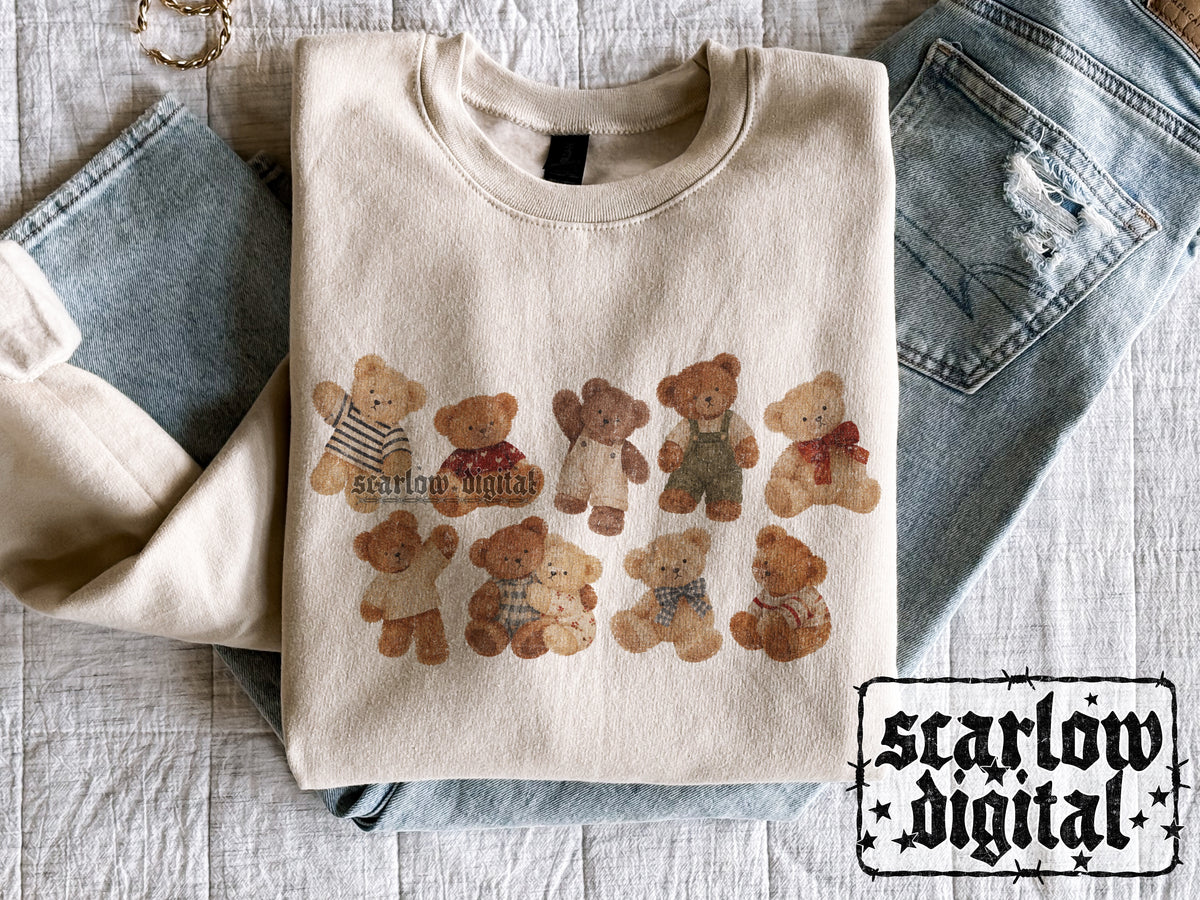 Vintage-Style Teddy Bears PNG Digital Design