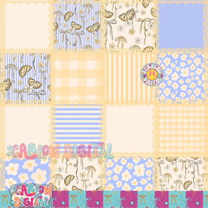 Lemon Bows Patchwork Seamless Pattern Digital Design