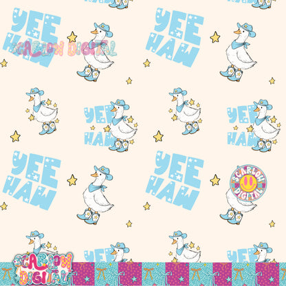 Yeehaw Goose in Blue Seamless Pattern Digital Design