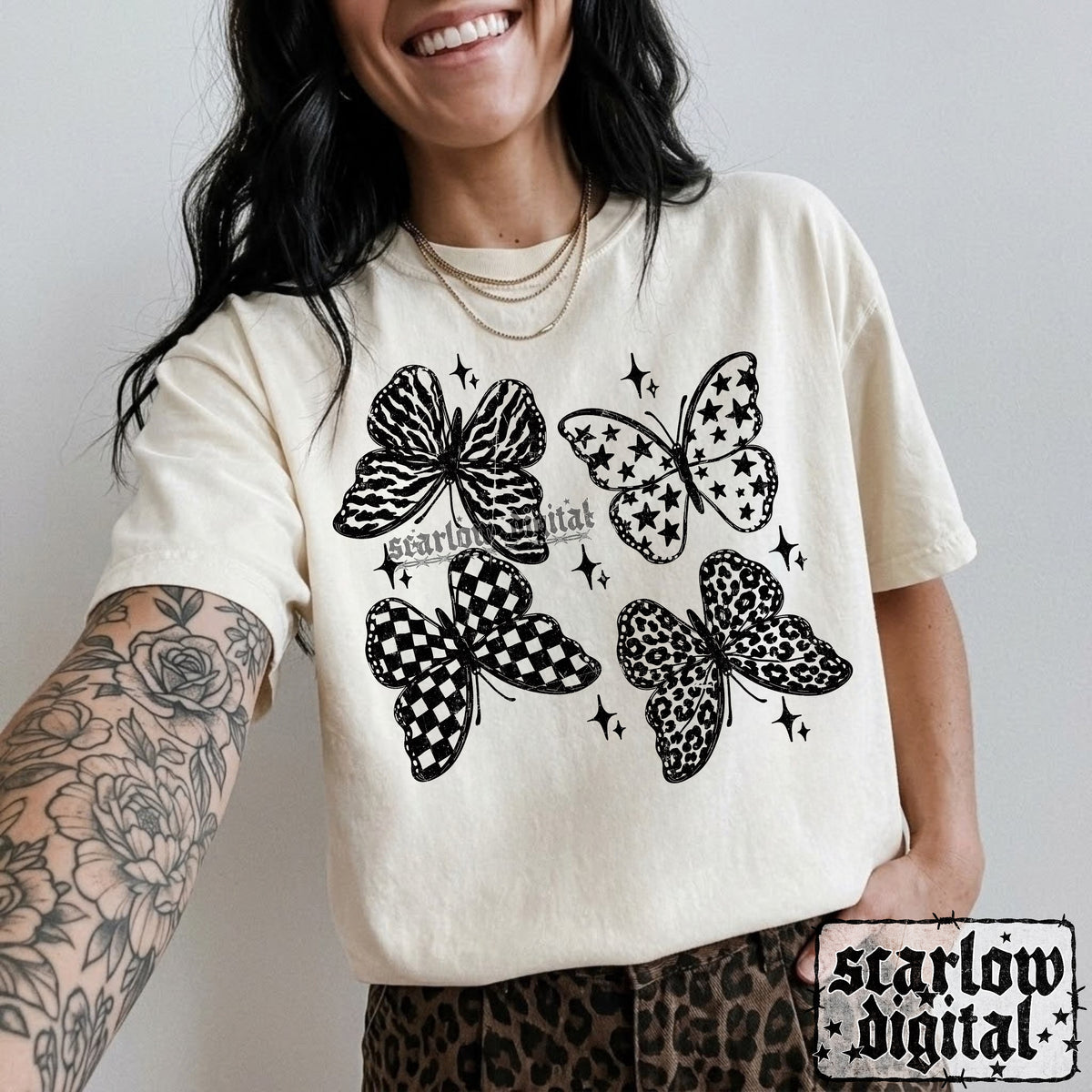 Retro Butterflies PNG Digital Design
