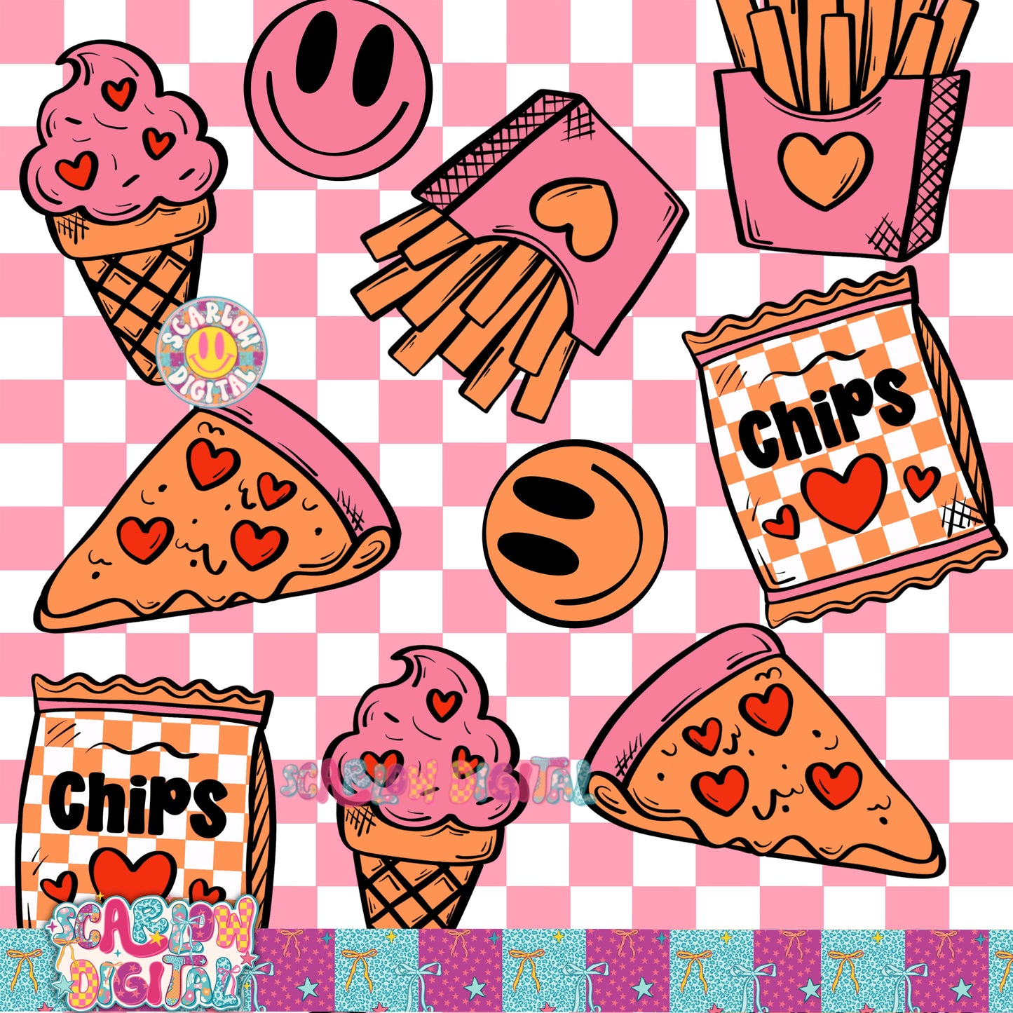 Snacks Seamless Pattern in Pink Digital Design