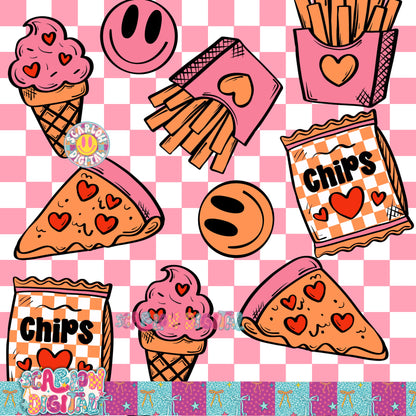 Snacks Seamless Pattern in Pink Digital Design