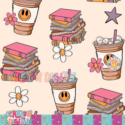 Books and Coffee Seamless Pattern Digital Design
