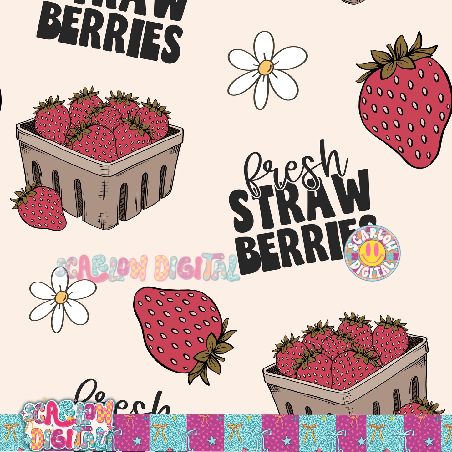 Fresh Strawberries Seamless Pattern Digital Design