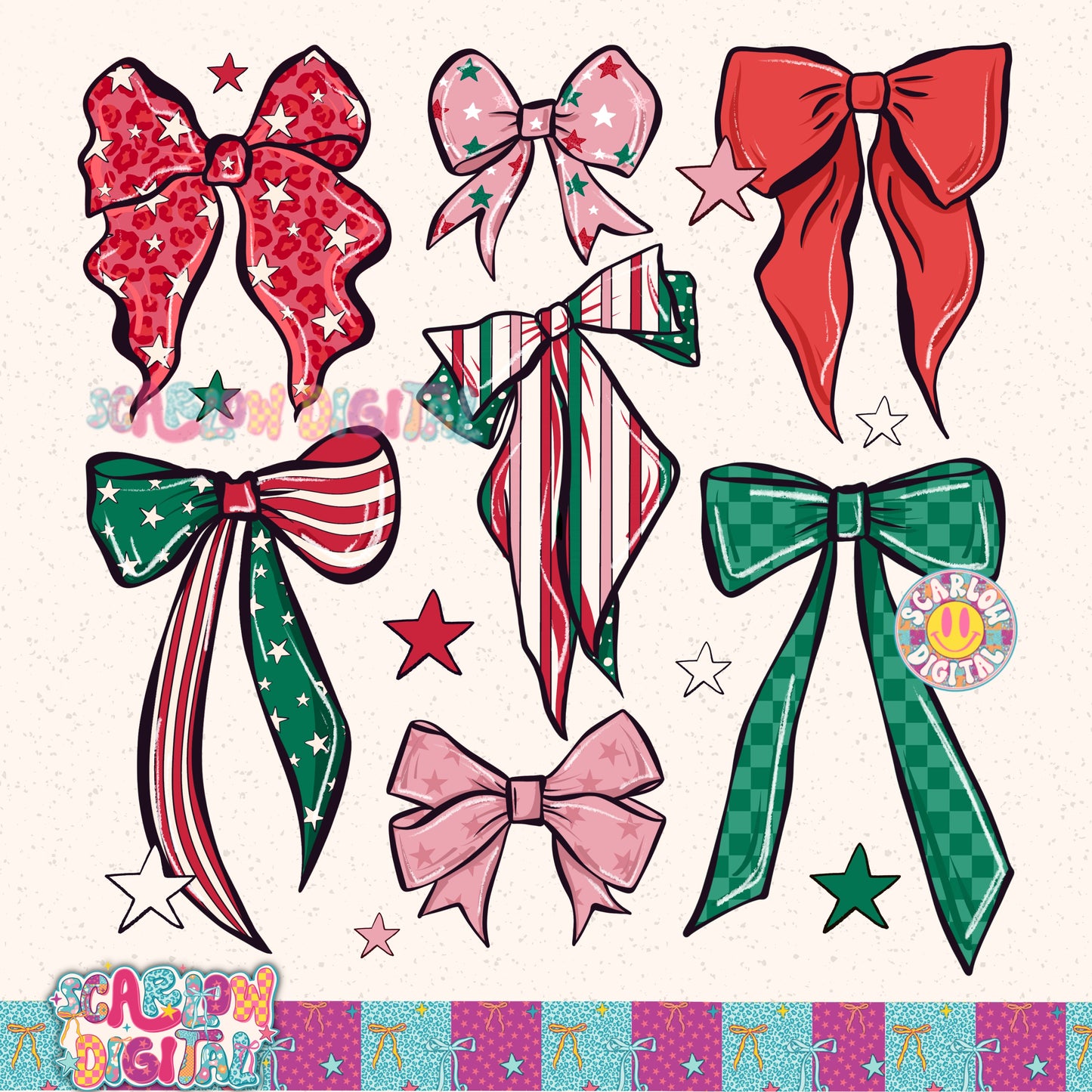 Christmas Bows PNG Digital Design