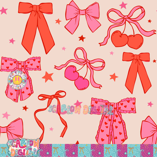✨ NEW NEW NEW ✨ Valentine's Day Bows Pink and Red Seamless Pattern Digital Design