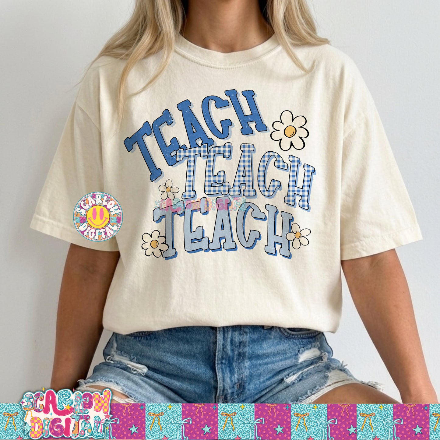 Teach PNG Digital Design Gingham Floral Back to School