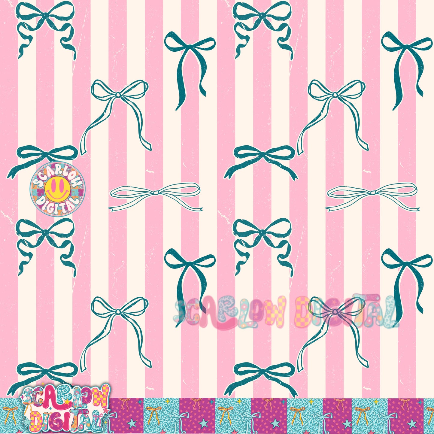 Blue and Pink Stripes with Bows Seamless Pattern Digital Design