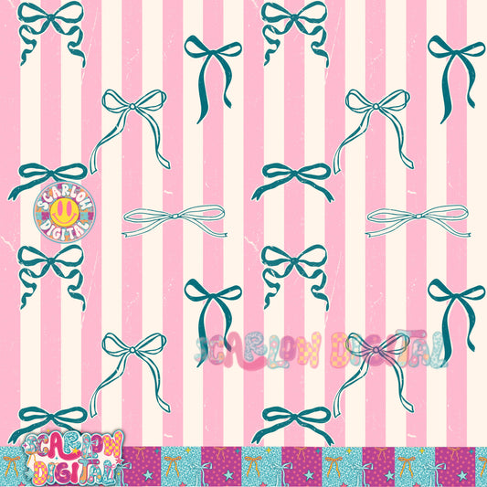 Blue and Pink Stripes with Bows Seamless Pattern Digital Design
