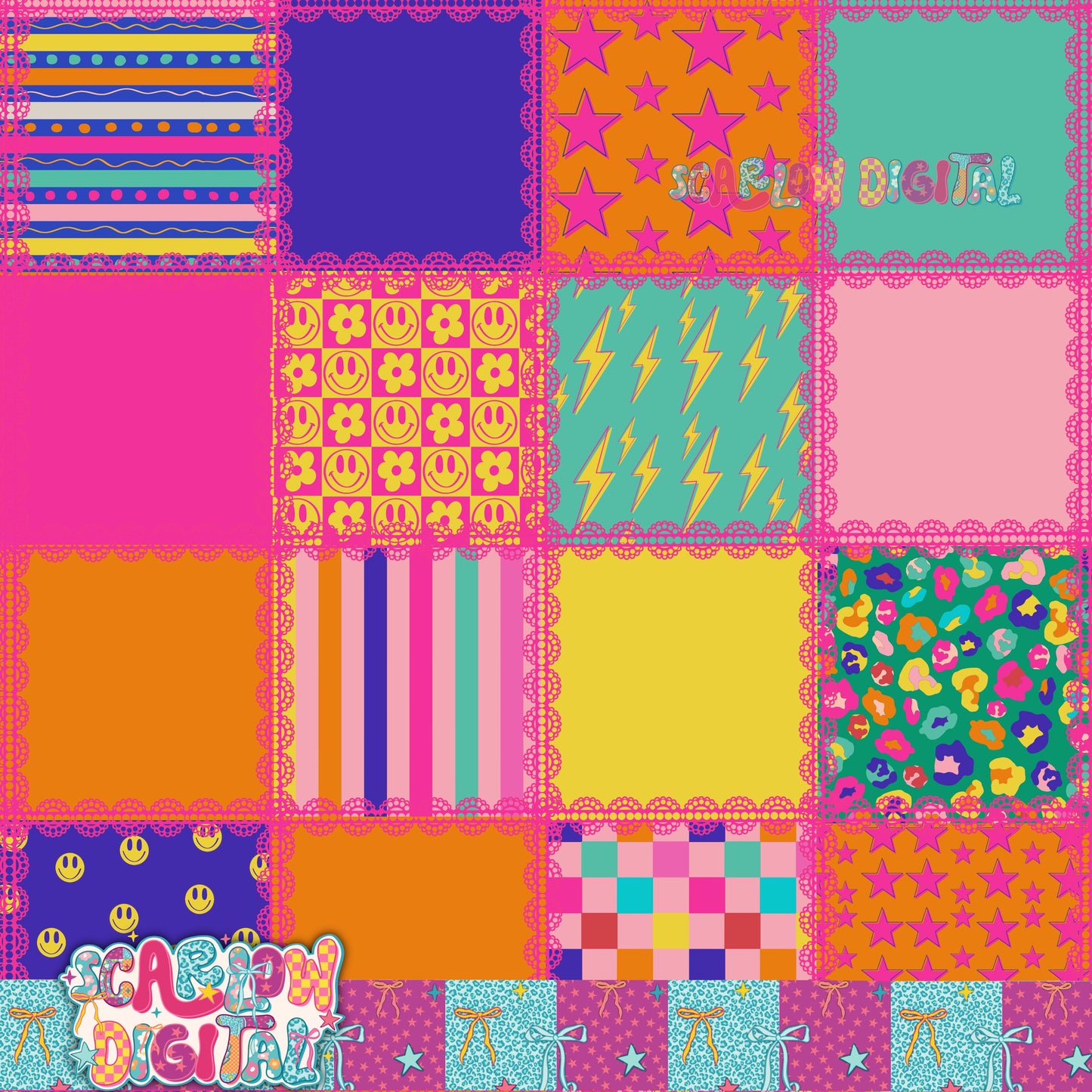 Retro Neon Patches Seamless Pattern Digital Design