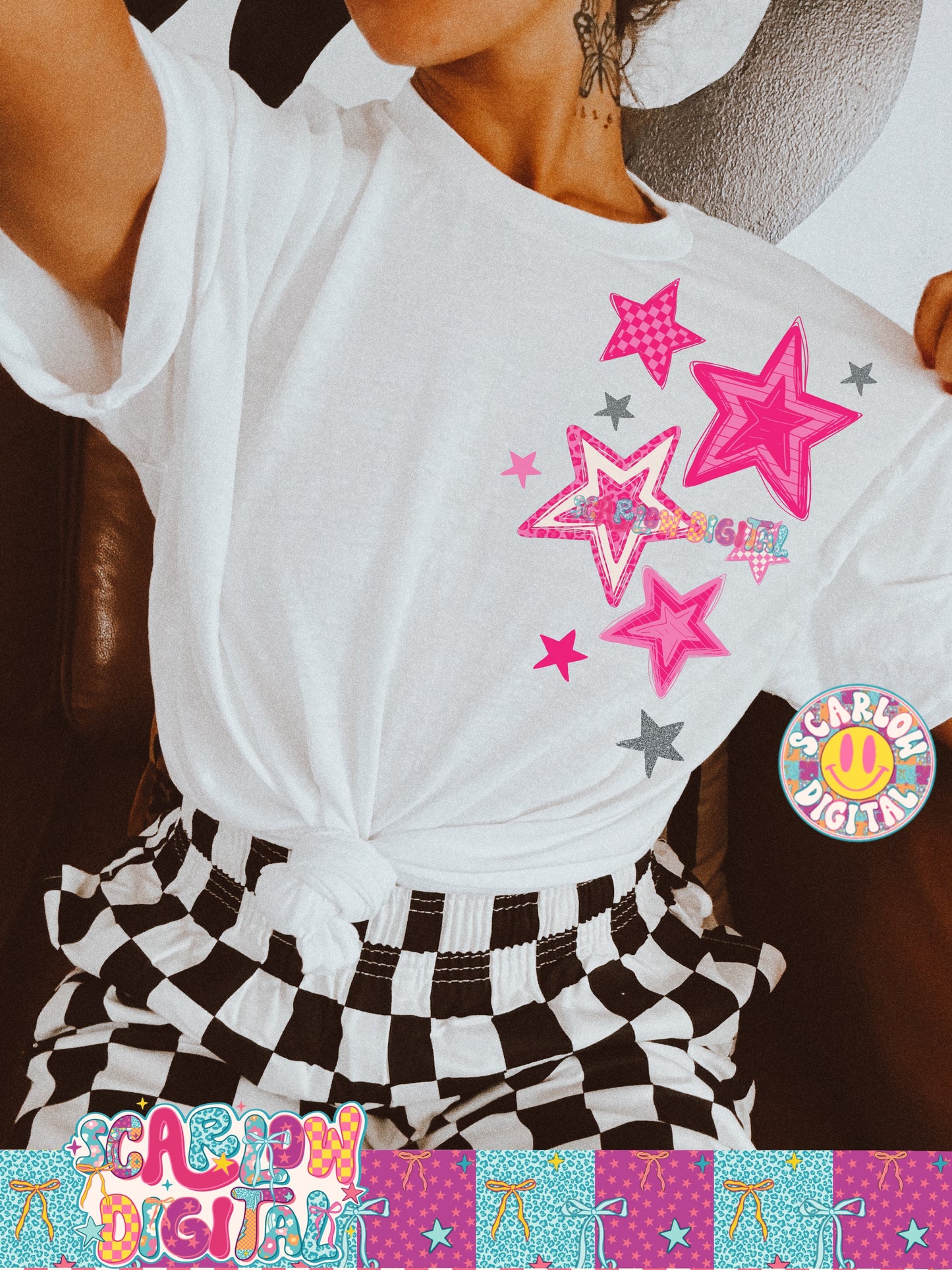 Pink Stars PNG Digital Design