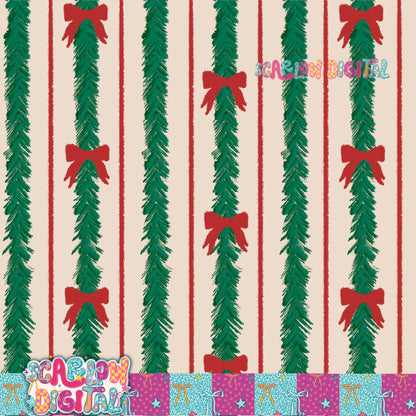 Tinsel Bows Christmas Seamless Pattern Digital Design