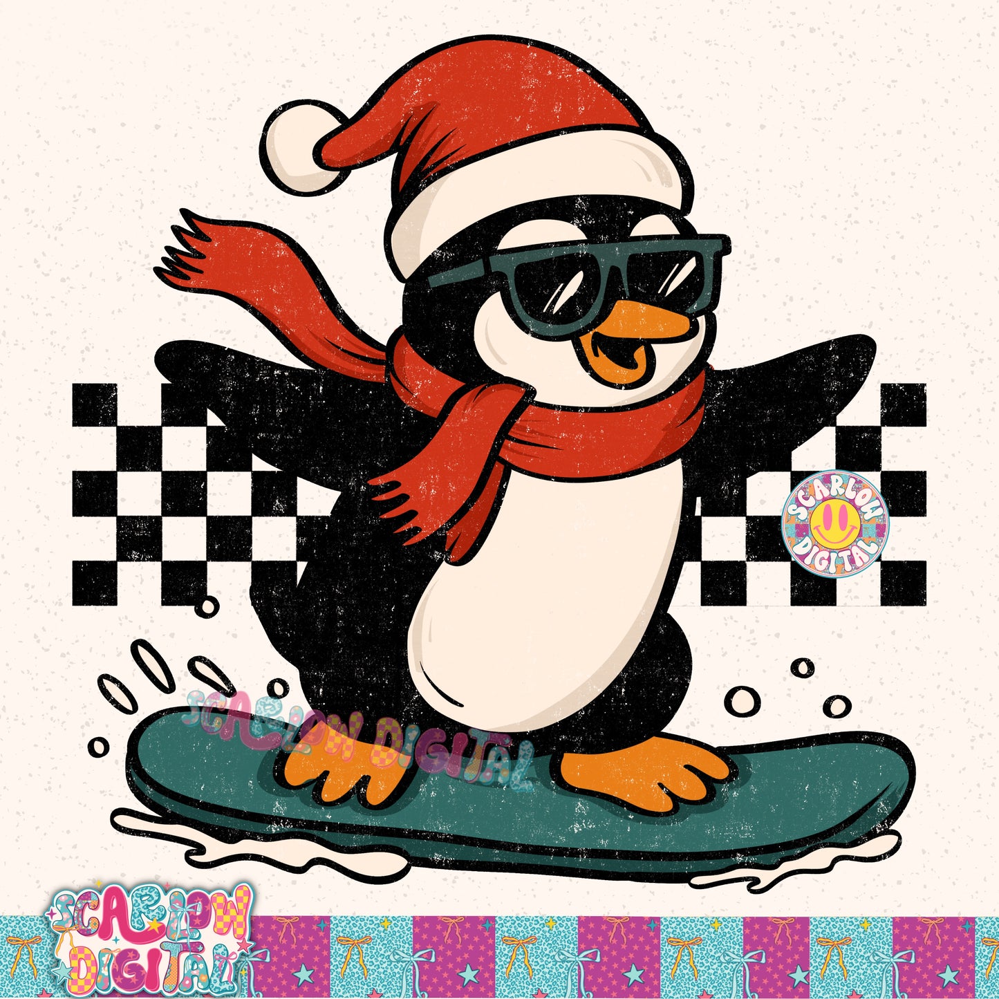 Snowboarding Penguin PNG Digital Design