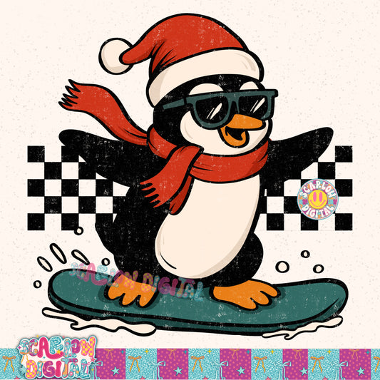 Snowboarding Penguin PNG Digital Design