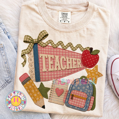 Teacher  Faux Patchwork Back to School PNG Digital Design