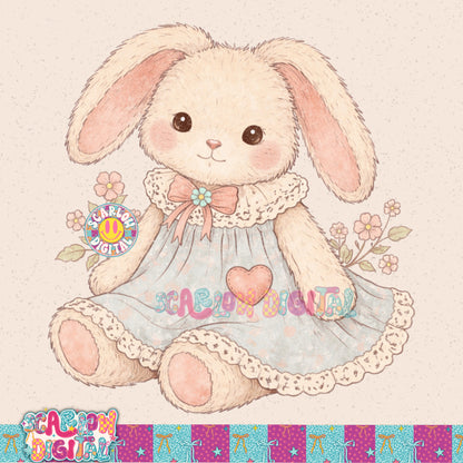 Vintage Girl Bunny PNG Digital Design