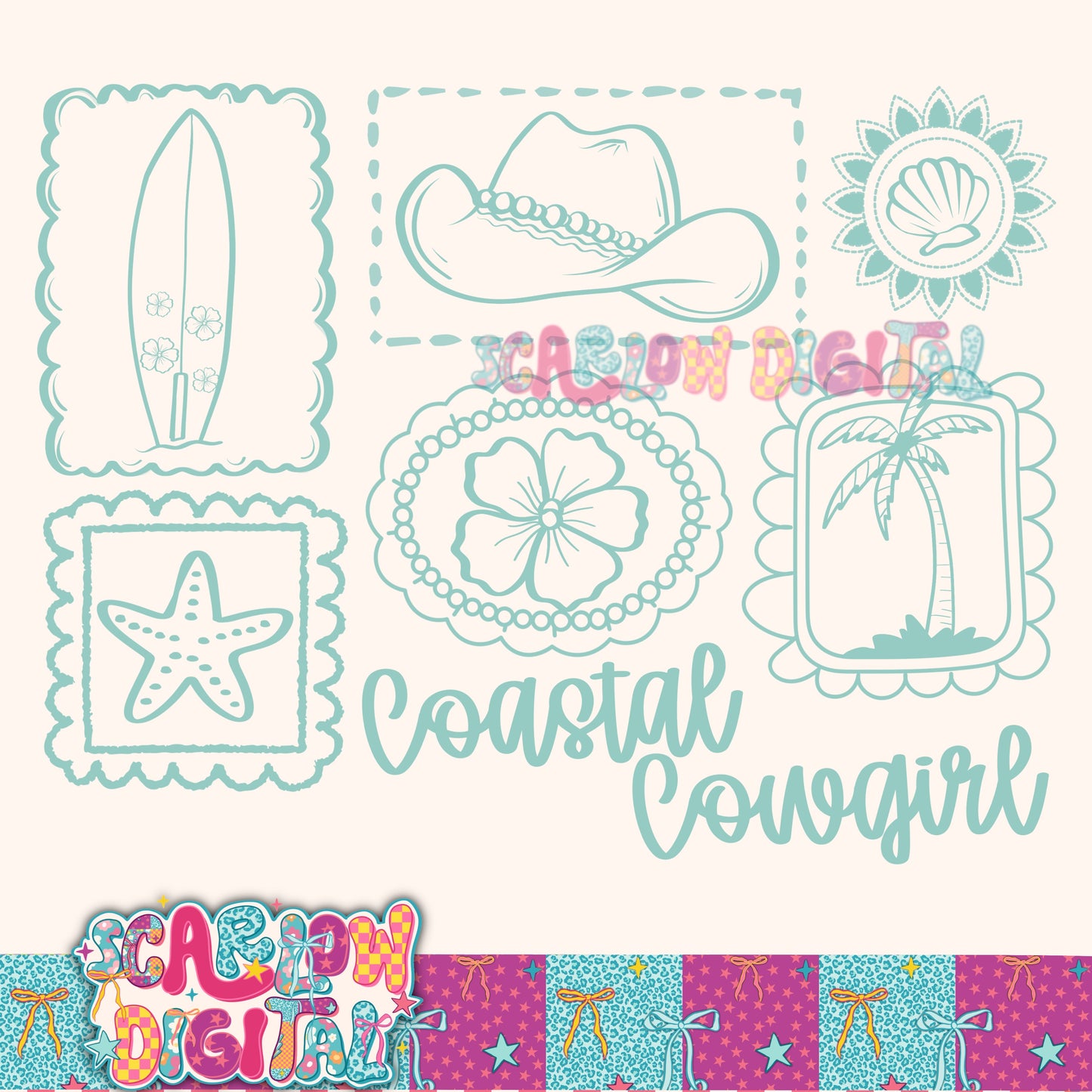 Coastal Cowgirl Single Color PNG Digital Design