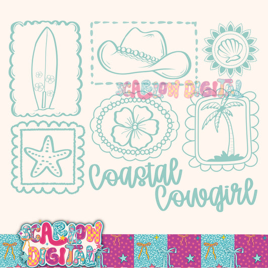Coastal Cowgirl Single Color PNG Digital Design