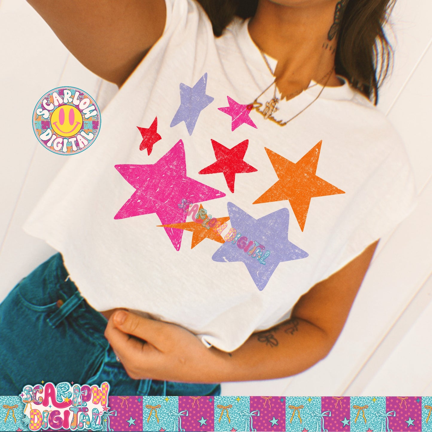 Colorful Stars PNG Digital Design