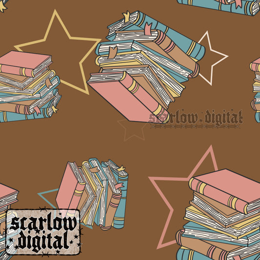 Books and Stars Seamless Pattern Digital Design