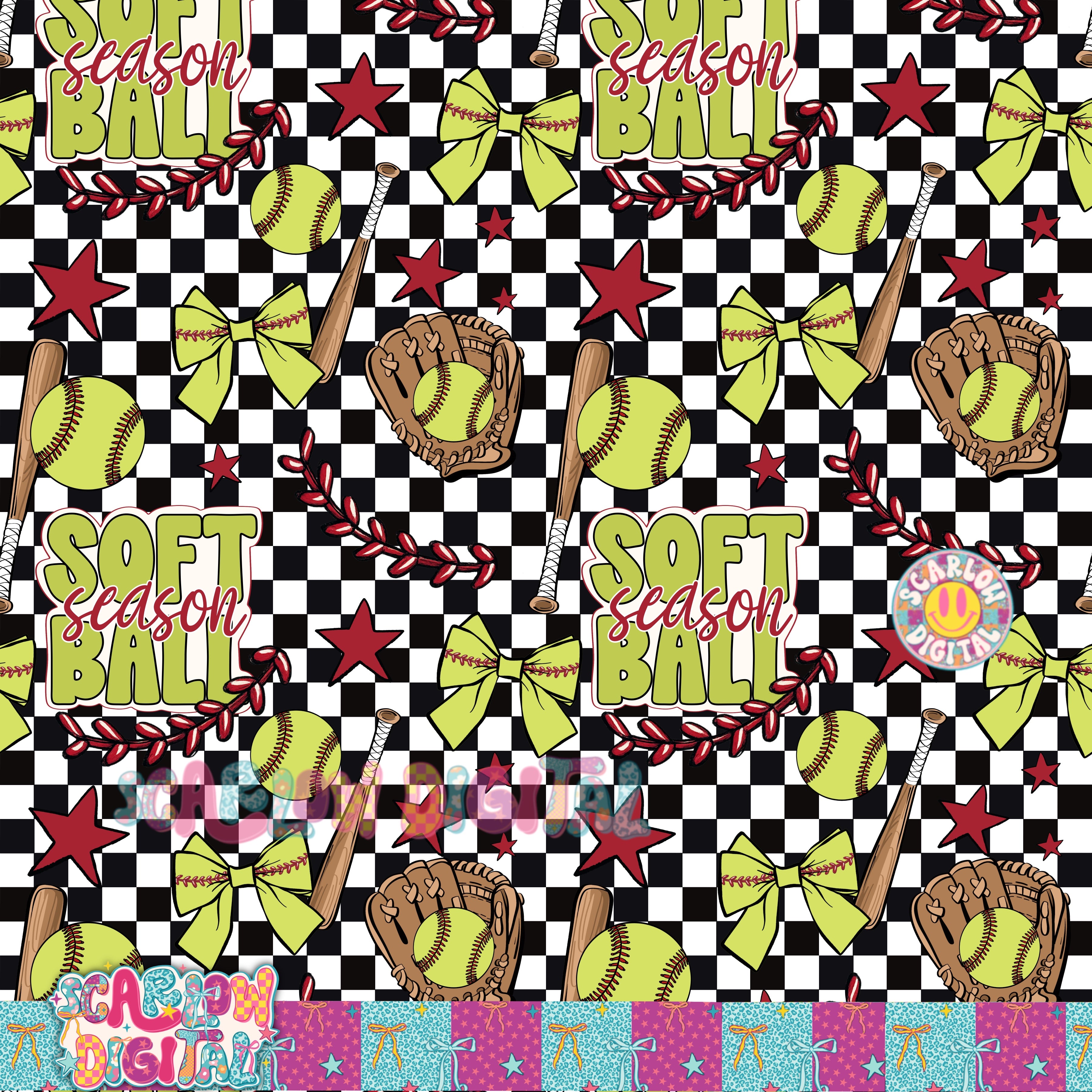 Softball Season Seamless Pattern Digital Design – Scarlow Digital
