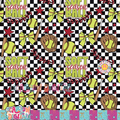 Softball Season Seamless Pattern Digital Design