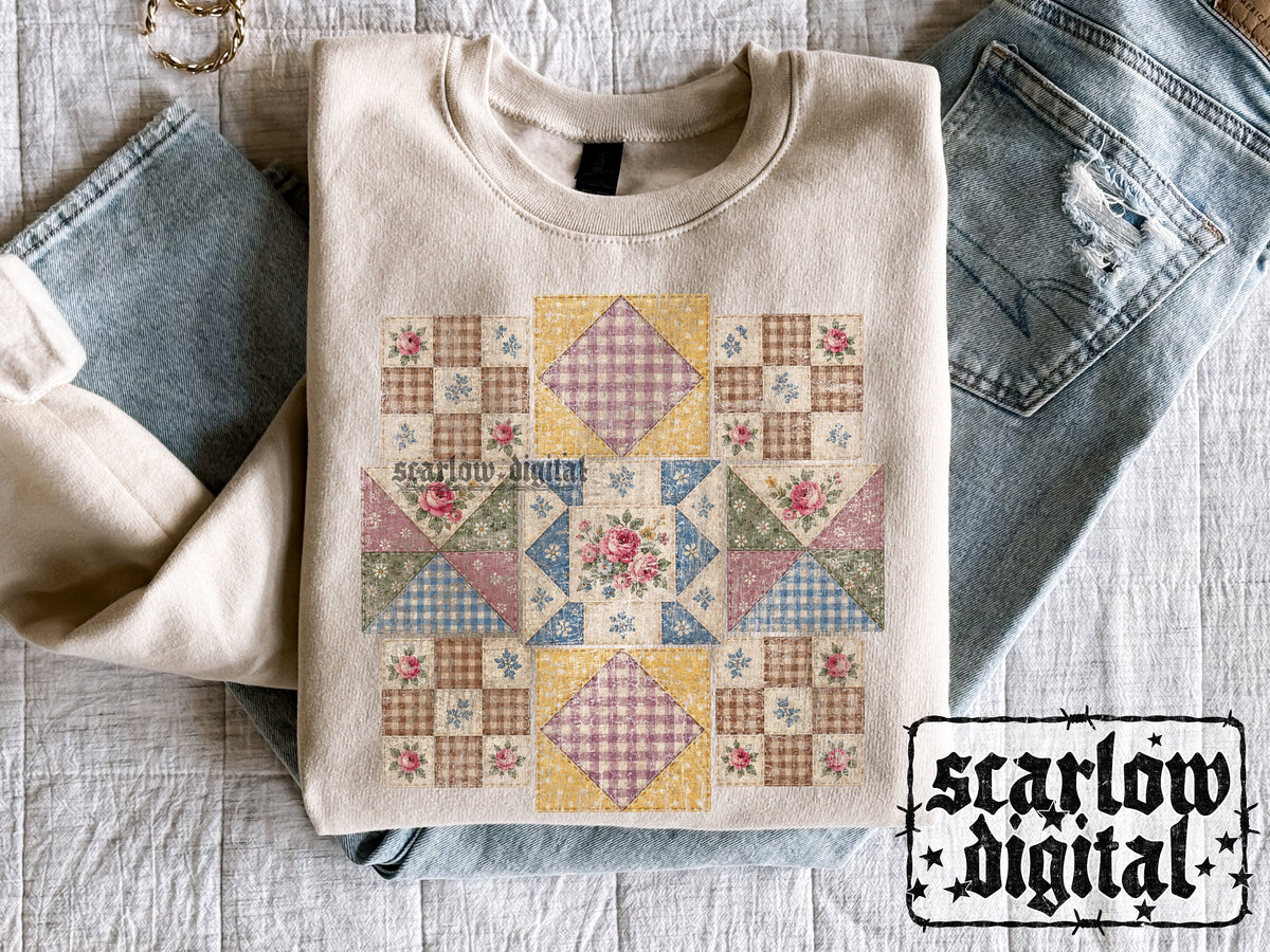 Faux Vintage Quilt PNG Digital Design