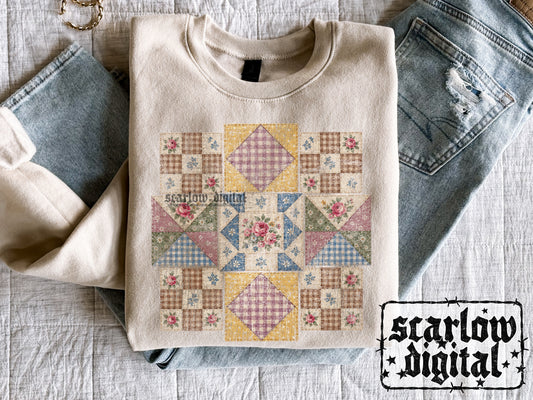Faux Vintage Quilt PNG Digital Design