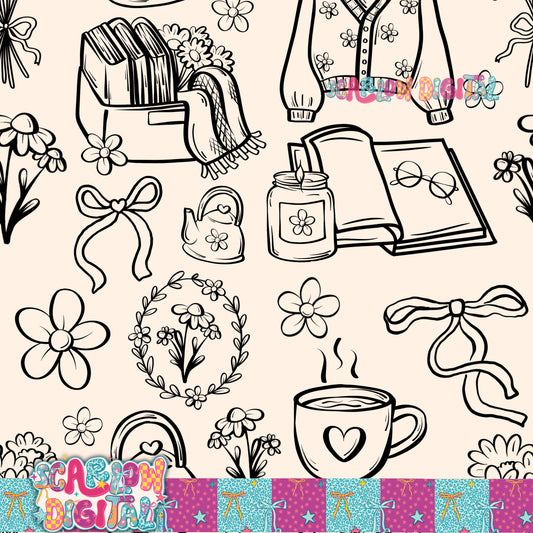 Books and Things Seamless Pattern Digital Design
