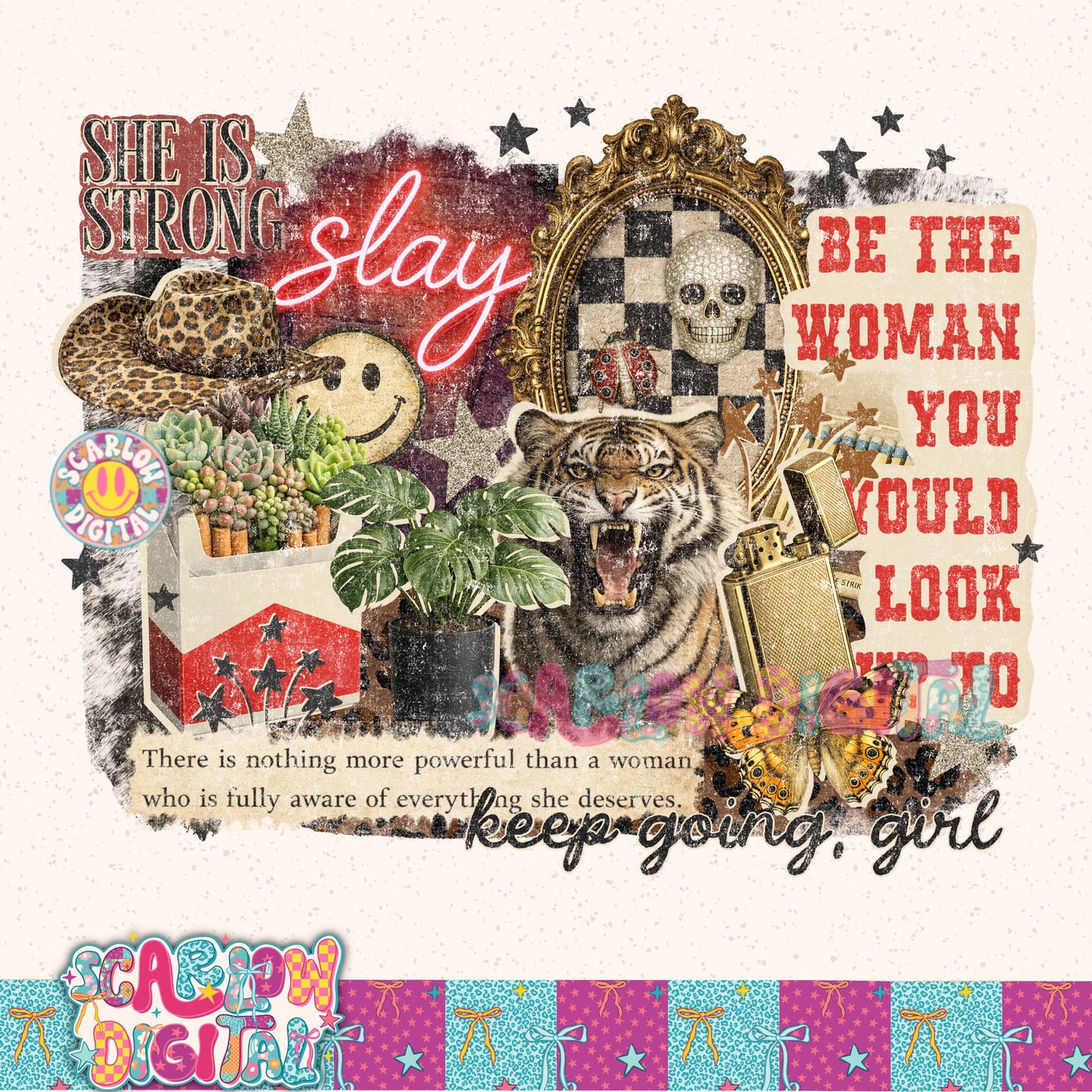 Strong Woman Collage PNG Digital Design