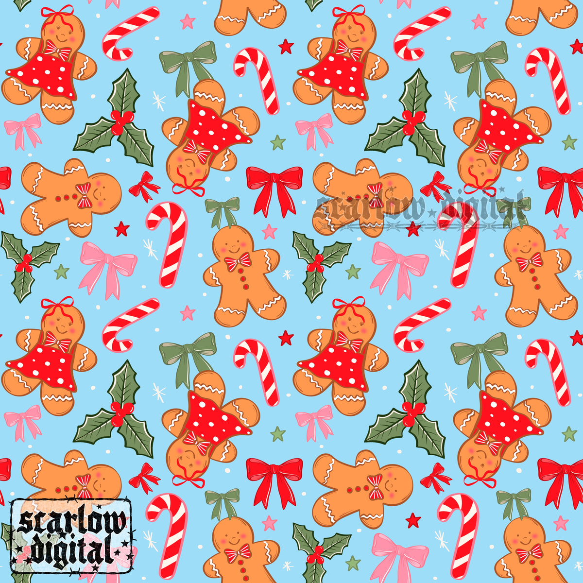 Gingerbreads Christmas Seamless Pattern Digital Design
