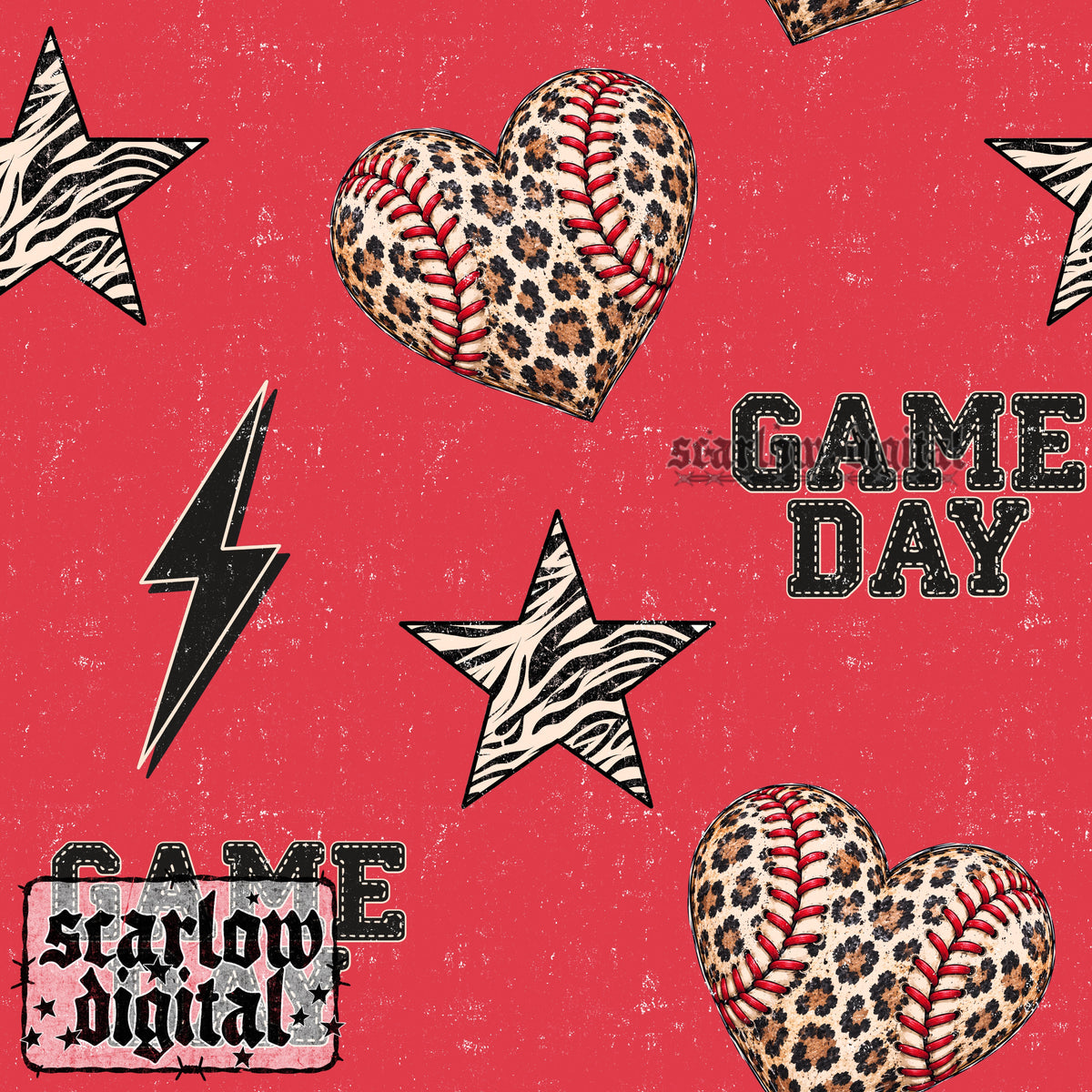 Baseball Heart Seamless Pattern Digital Design