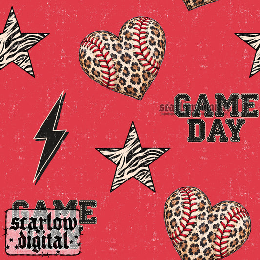 Baseball Heart Seamless Pattern Digital Design