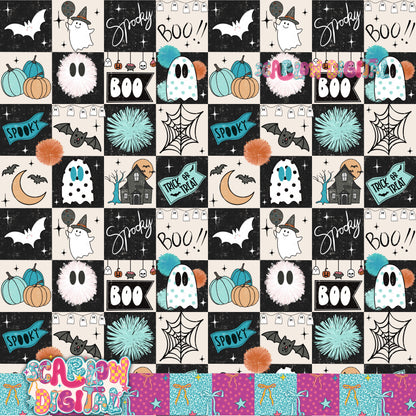 Spooky Checkers in Blue Seamless Pattern Digital Design
