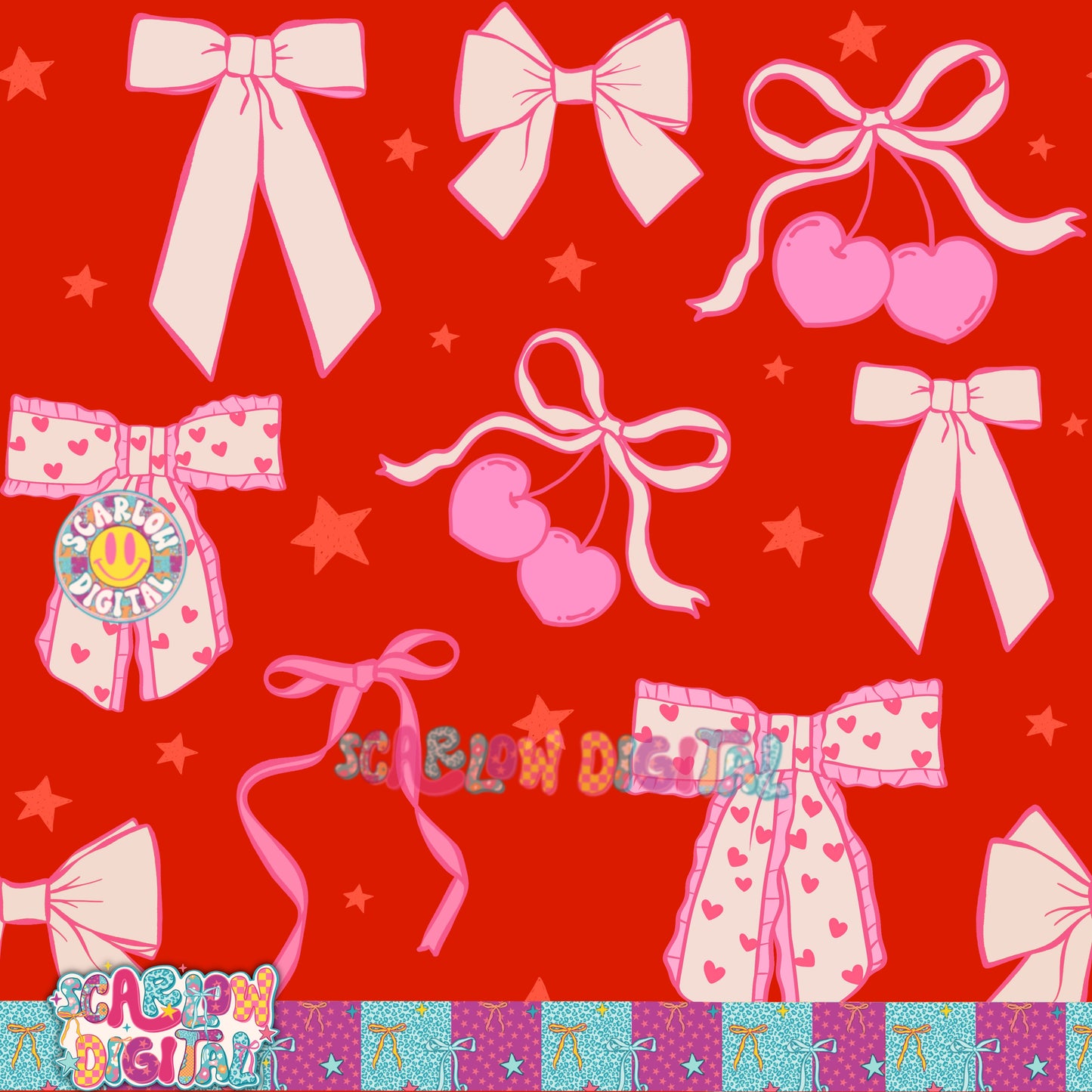 Red Valentine's Day Bows Seamless Pattern Digital Design