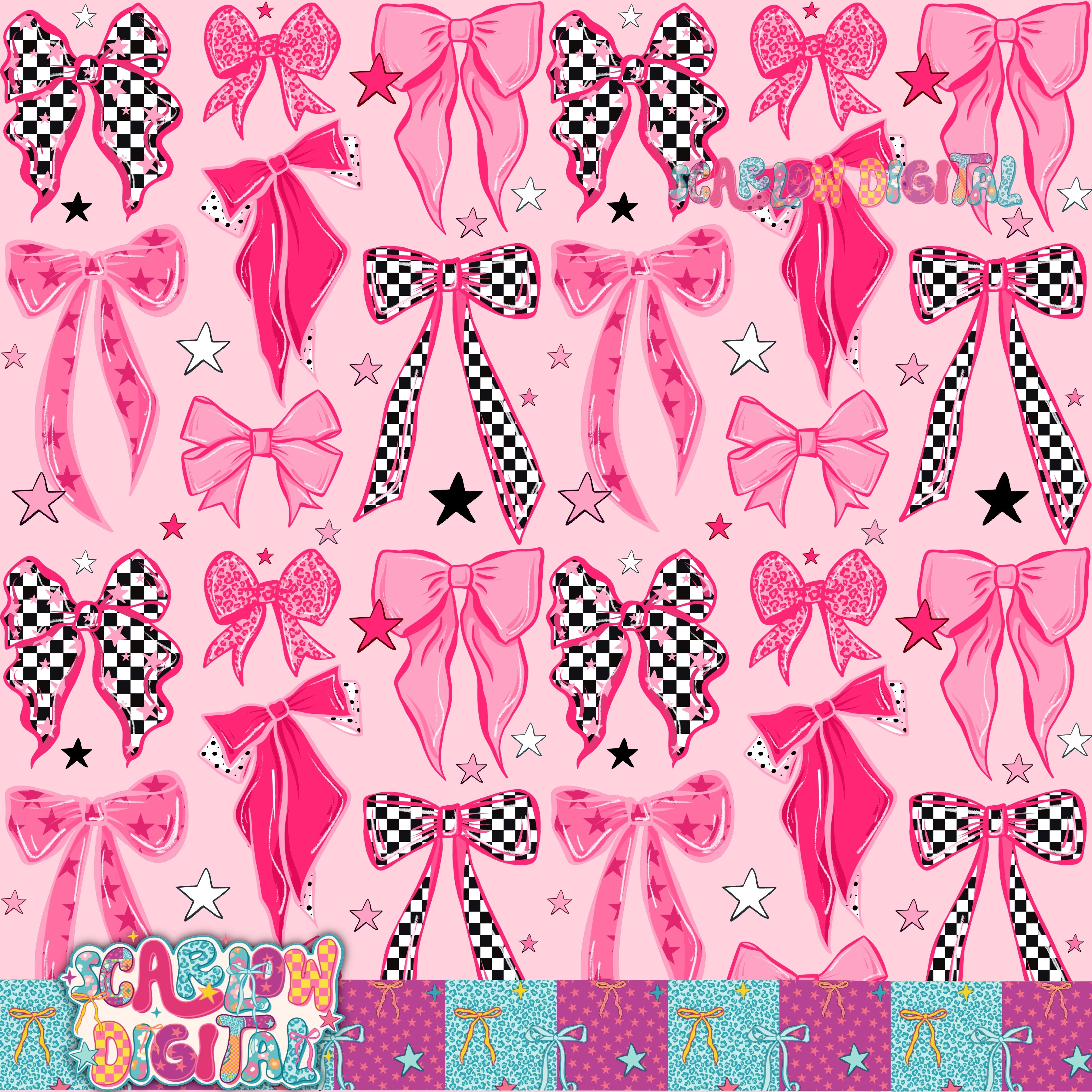 Checkared Pattern Bow Pink and Checkered Bows Seamless Pattern Digital Design – Scarlow Digital