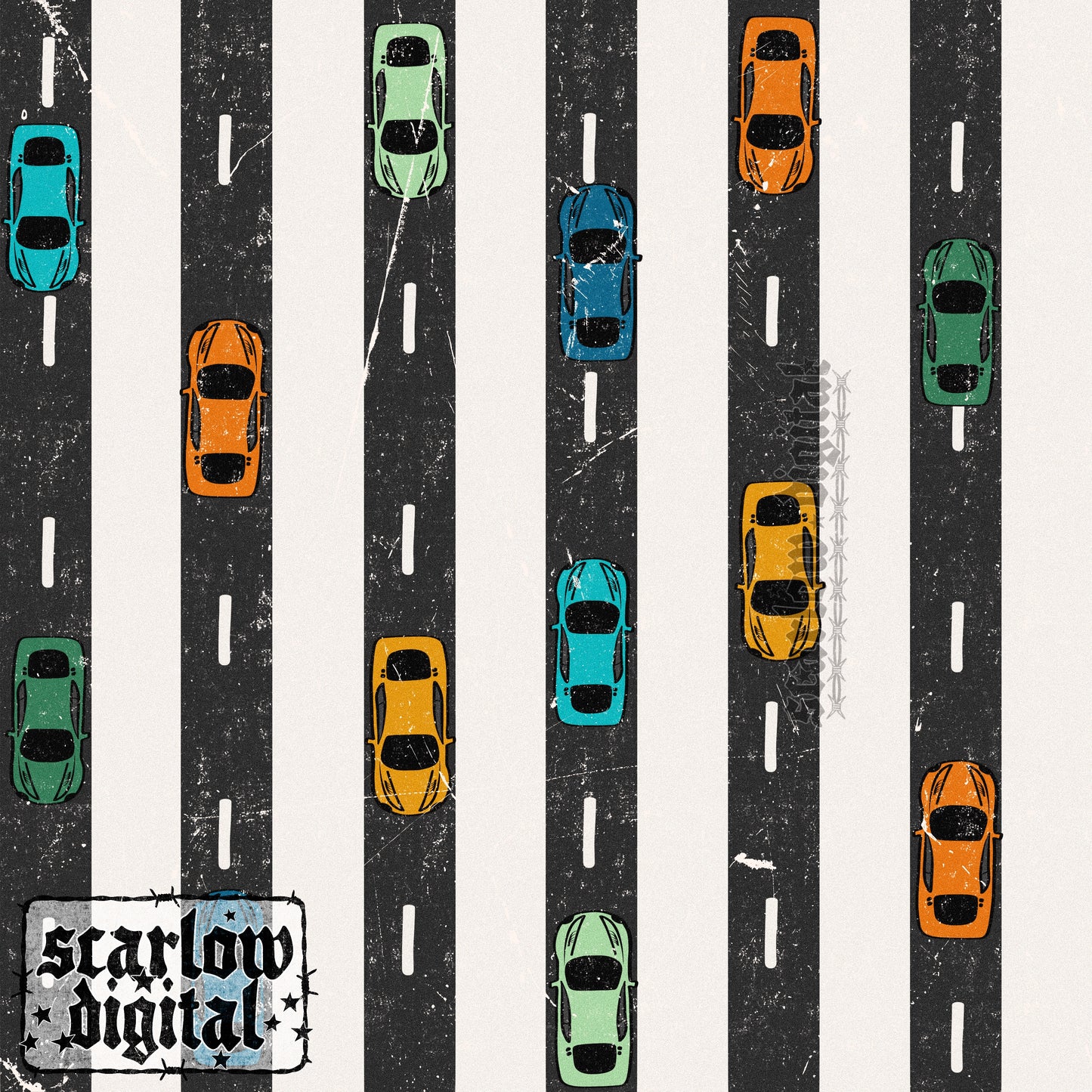 Race Cars Seamless Pattern Digital Design
