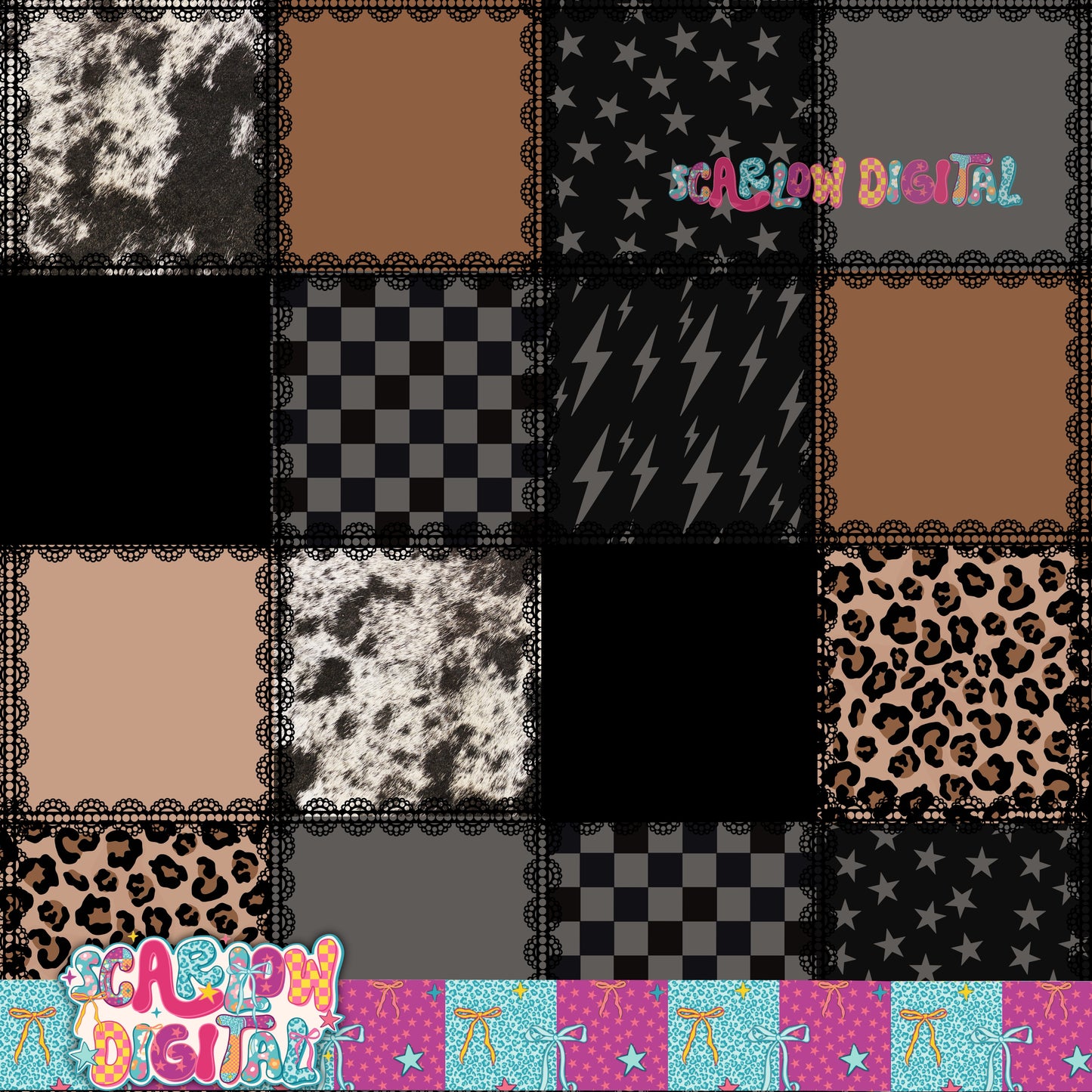 Cowhide and Things Laced Seamless Pattern Digital Design