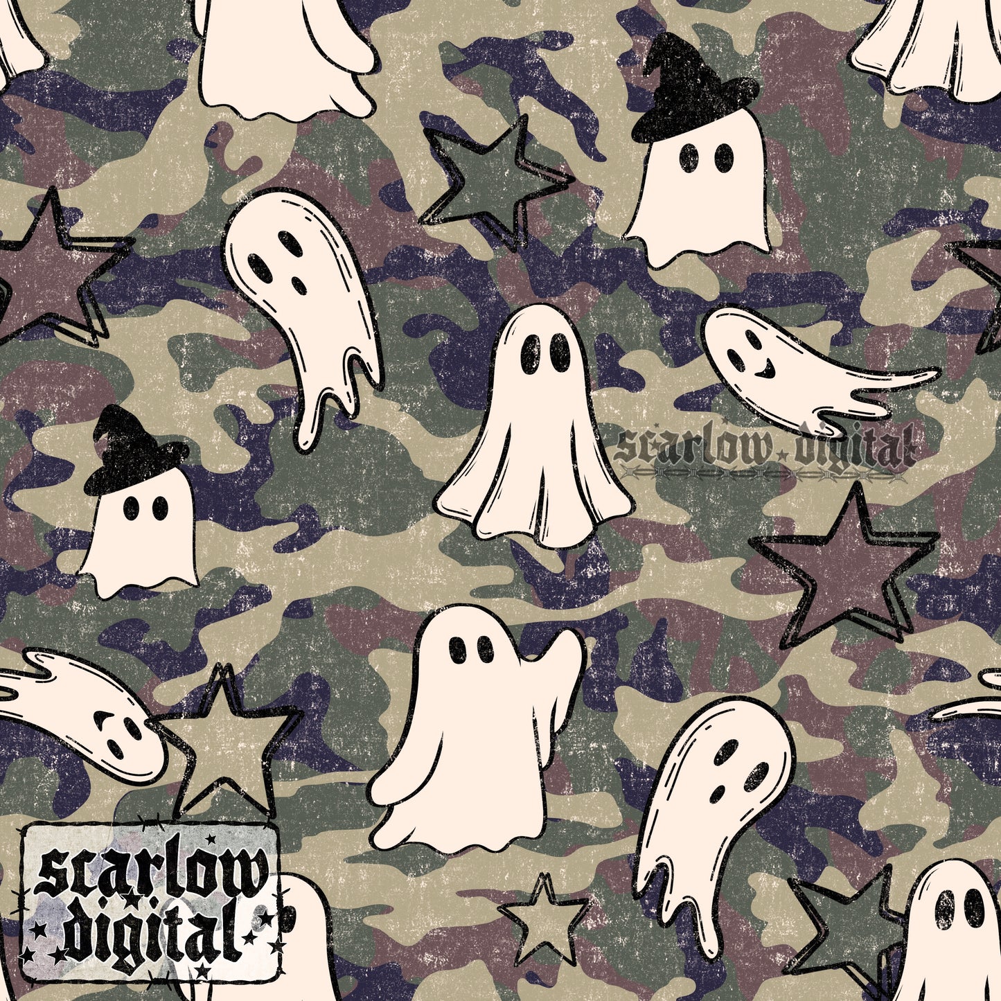 Camo Ghosts Seamless Pattern Digital Design