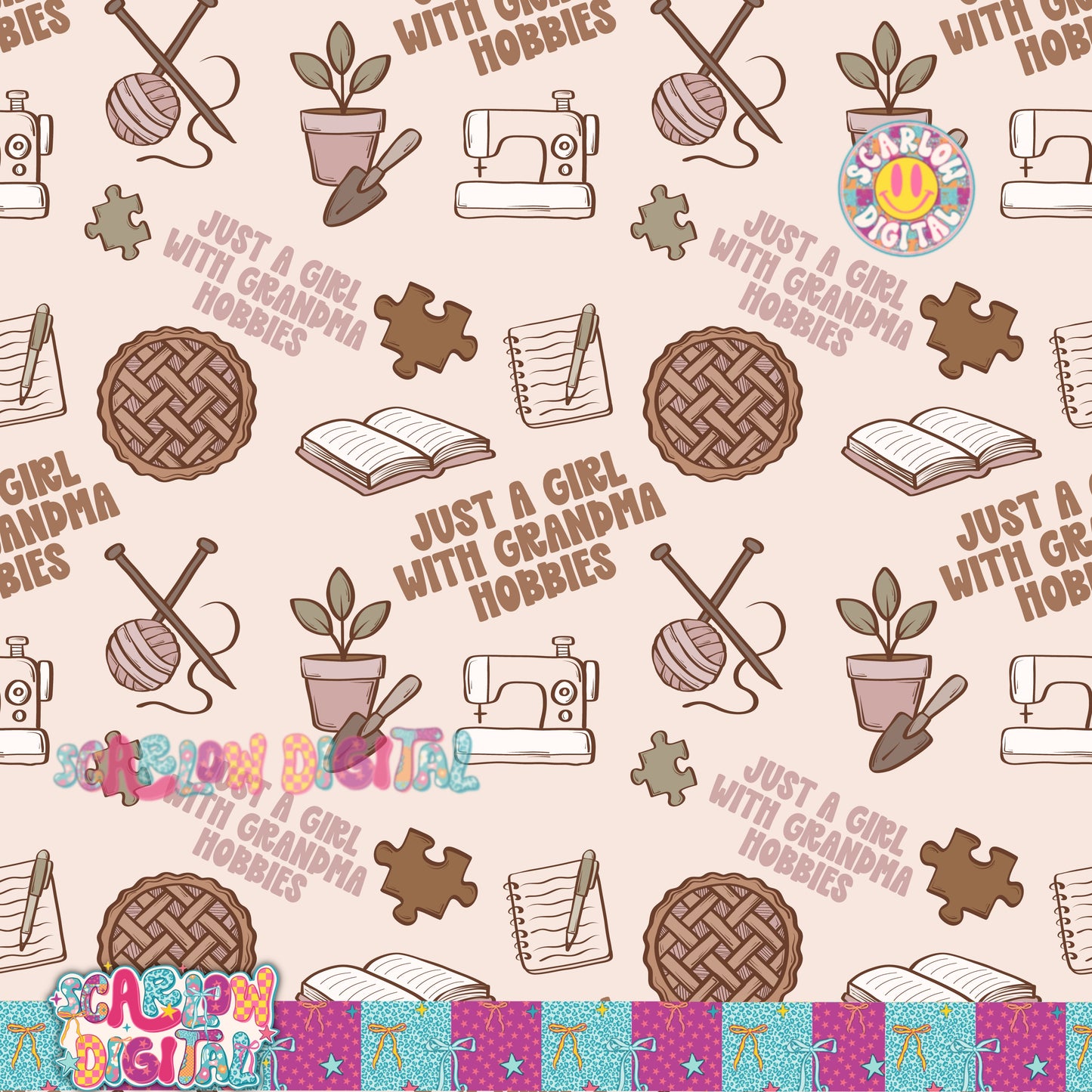 Just a Girl With Grandma Hobbies Seamless Pattern Digital Design