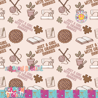 Just a Girl With Grandma Hobbies Seamless Pattern Digital Design