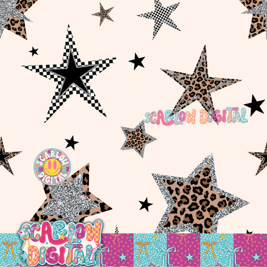 ✨NEW NEW NEW✨ Leopard Print Stars Seamless Pattern Digital Design